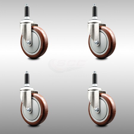 Service Caster 5 Inch 316SS Maroon Polyurethane Swivel 7/8 Inch Expanding Stem Caster Set SCC SCC-SS316EX20S514-PPUB-MRN-78-4